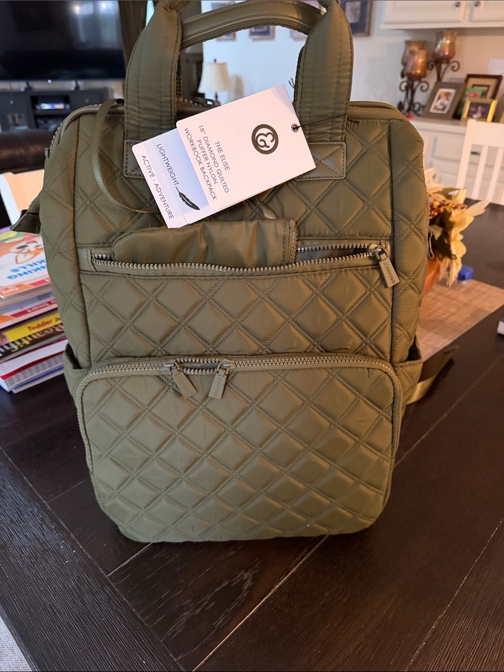 Quilted Olive Green Backpack Tote – Stylish Men’s Bag - Picture 5 of 7